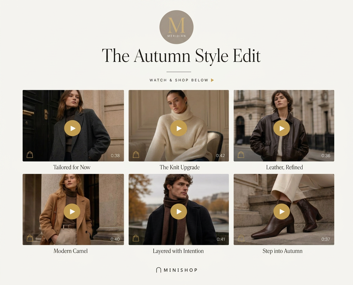 A publisher campaign page with masthead, style edit title and a grid of shoppable videos